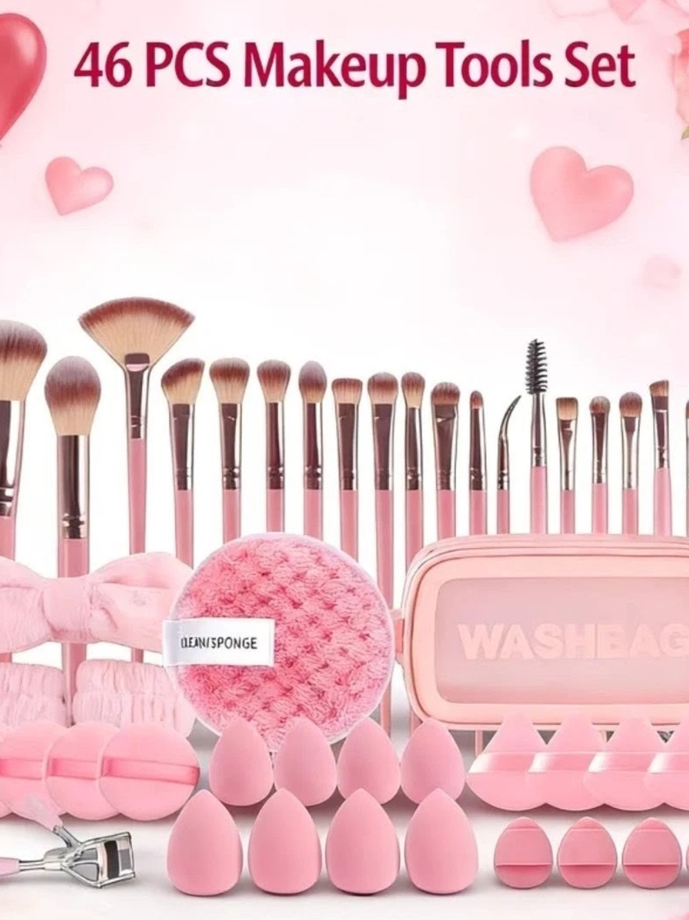 YNS Generic Pink 46-Piece Professional Makeup Brush and Sponge Set
